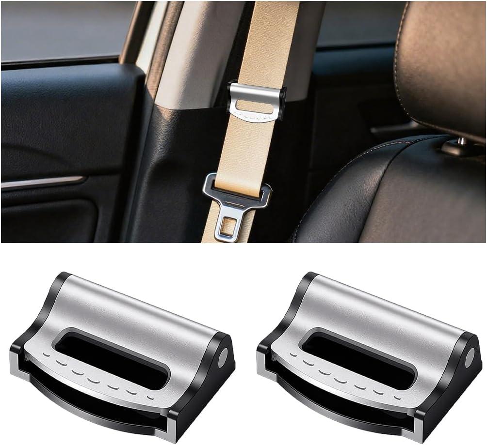 Car Seatbelt Adjuster, 2PCS Comfortable Vehicle Shoulder Neck Strap Locking Clips for Adults Kids, Adjustable Automotive Seat Belts Positioner, Universal for SUV Sedan Truck (Silver)