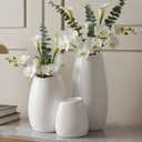 hjn Ceramic Vase Set of 3 White Flower Vase for Home Decor, Modern Decorative Vases for Flowers/Ideal Shelf Decor/Table/Living Room/Kitchen/Office-White