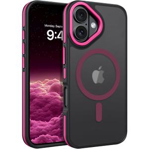 BENTOBEN Magnetic for iPhone 17 Case 2025 [Compatible with Magsafe] [Military-Grade Protection] Matte Women Men Anti-Slip Shockproof Bumper Phone Cases for iPhone 17 6.3", Hot Pink/Black