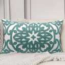 Alysheer Embroidered Lumbar Decorative Throw Pillow Cover 12"x 20", Classic Boho Mandala Embroidery Pattern Cotton Farmhouse Rectangular Cushion Case for Sofa Couch Living Room Bedroom(Dusty Blue)