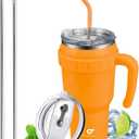 40 Oz Tumbler with Handle and Straw Insulated Stainless Steel Travel Mug with Lid Leak Proof Cup Holder Friendly Gifts for Women Men Him Her(Orange)