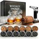 Whiskey Bourbon Cocktail Smoker Infuser Kit with Torch - 6 Flavors Wood Chips for Old Fashioned Drinks, Unique Anniversary Christmas Housewarming Gifts for Men,Dad,Father,Husband,Birthday (No Butane)