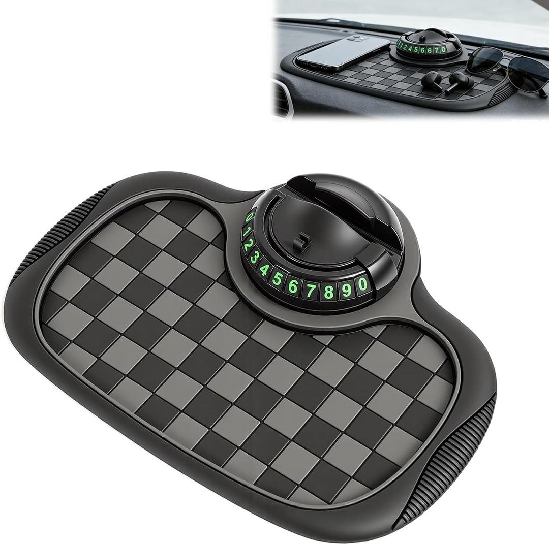 Multifunctional Car Anti-Slip Mat,Car Dashboard Mat,360 Rotatable Phone Holder Dashboard Pad with Temporary Parking Number,Car Anti Slip Mat Phone Holder,Anti Slip Mat for Car Dashboard(Black)