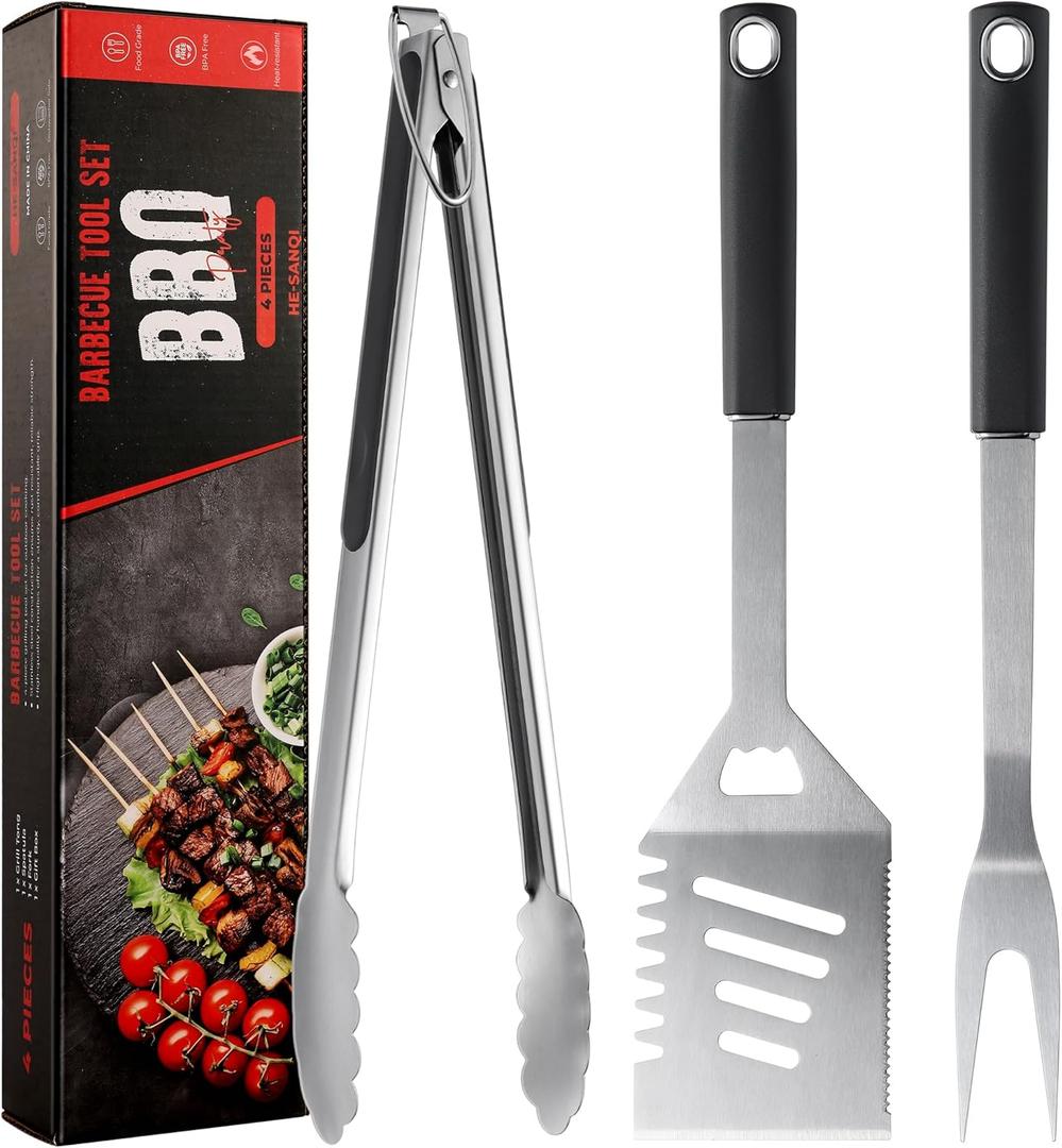 Griddle Accessories Kit - Grilling Accessories, Stainless Steel Heavy Duty Grill Tools Set with Spatula, Fork, Tongs and Gift-Box for Outdoor Barbecue, Home Grill (3PCS)