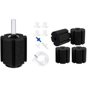 AQUANEAT Aquarium Bio Sponge Filter up to 60Gal 1pc with Airline Tubing, Valves Bundle with 4pcs Sponge Filter Replacement