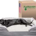 Furhaven Cooling Gel Dog Bed for Large Dogs w/ Removable Bolsters & Washable Cover, For Dogs Up to 125 lbs - Plush & Velvet Waves Perfect Comfort Sofa - Granite Gray, Jumbo Plus/XXL (53.0"L x 40.0"W x 10.5"Th)