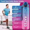 QLUR Water Bottle with Straw, 32oz Motivational Water Bottles with Time Marker to Drink, Tritan BPA Free, 1L Sports Water Bottle with Carry Strap LeakProof for Women Gym Fitness Outdoor (1 Pack)