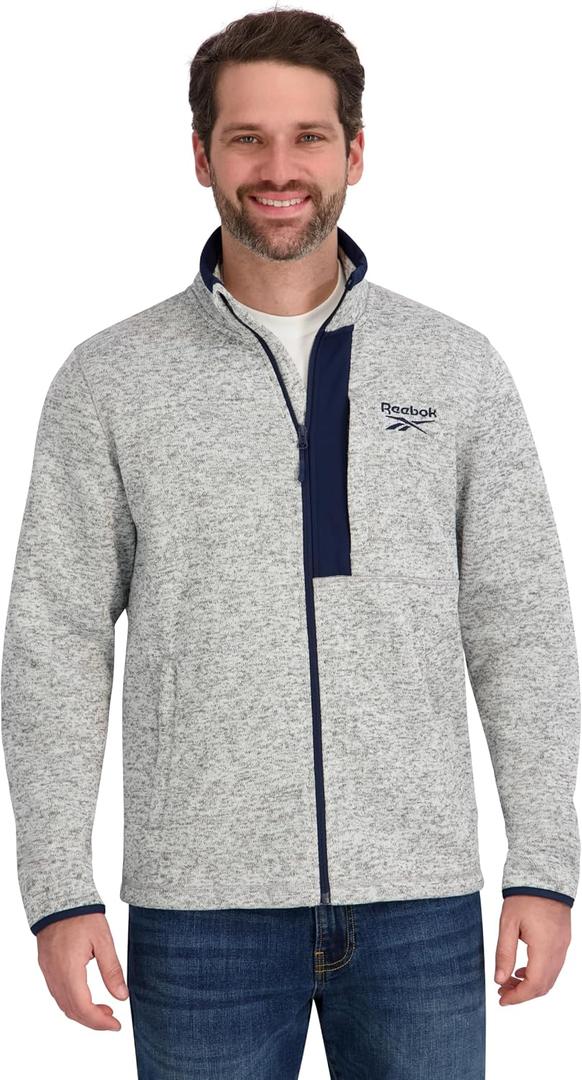 Reebok Men's Mock Neck Zip-up Sweater Fleece Shell Jacket