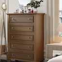 Garvee Brown Bedroom Dresser, Tall 5-Drawer Chest with Deep Drawers & Metal Knobs, Modern Wooden Organizer for Entryway, Hallway