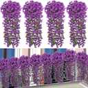Ouddy Decor 4 Pcs Artificial Hanging Flowers Fake Hanging Plants Violet Flowers Vine Garland for Home Indoor Outdoor Garden Patio Yard Room Porch Wedding Decoration, Purple