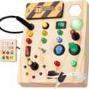 Montessori Busy Board Toys: Wooden Sensory Toy for Toddler with LED Light Up Switch, Educational/Christmas/Birthday Gifts for 1-3 Year Old Boys & Girls