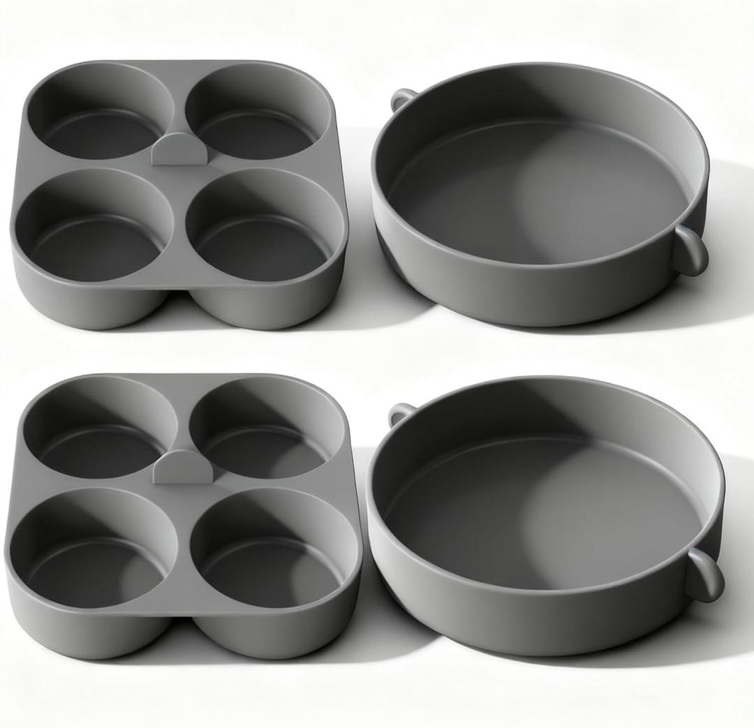 FineMade Silicone Egg Bite Molds for Instant Pot and Sous Vide Egg Bite Maker, 2 Pcs of 4 Inch Large Molds, 2 Pcs of 4-in-1 Mini Molds, Ideal for Breakfast Sandiwches, Healthy Snacks or Desserts