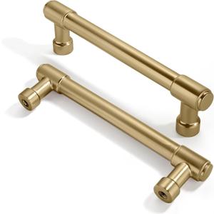 khtumeware 2 Pack Brushed Brass Cabinet Pulls 4 Inch(102MM) Hole Centers Kitchen Brushed Gold Cabinet Handles Cabinet Hardware Kitchen Handles for Cabinets Cupboard Handles Drawer Pulls