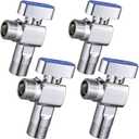 4-Pack SUBMARINE 1/4 Turn Brass Angle Stop Valve Body & Core Control hot and cold water without leakage, 1/2'' Inlet and 1/2'' Outlet Caliber with 3/8'' Adapter for Kitchen and Bathroom