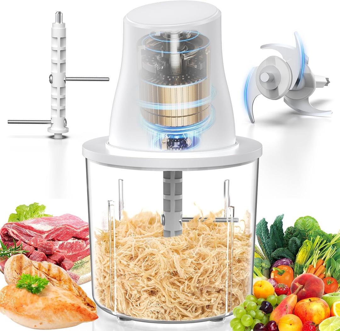 Electric Chicken Shredder Tool: 250W Multifunctional Press-to-Operate Meat Shredder Tool with Large Capacity - Meat Grinder for Chicken Breast, Meats, Fruits, Vegetables, Nuts (White)