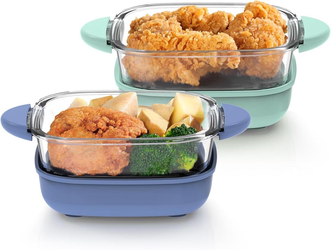 6-Cup Tempered Glass Container 2 PACK, Compatible with Ninja Crispi 4-in-1 Portable Cooking System, Microwave, Freezer and Dishwasher Safe, PFAS Free Glass Cooking Surface