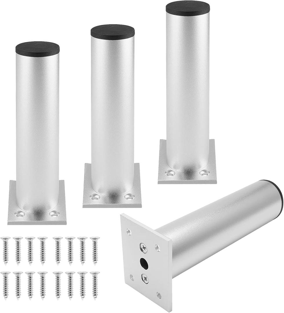 Set of 4 Furniture Legs 6 Inch, Adjustable Aluminum Alloy Cabinet Legs, Metal Round Sofa Support Foot, Adjustable Feet for Kitchen, Table, Cabinet, Shelves, 1.5 Inch Diameter(Silver)