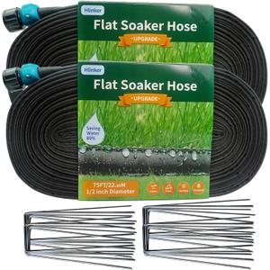2025 Flat Soaker Hose 150 ft (75ft 2Packs) with Stake for Garden, Linkable Drip Hose Diy Automates Garden Irrigation System Saving 89% Water, Dual-layer Leak-free Design Water Hose with Holes