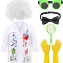 Kyson Kids Mad Scientist Costume 6 Pieces Science Crazy Lab Coat and Goggles Wig Gloves Bowtie Magnifier Halloween Dress Up