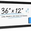 Long White Board, 36" x 12" Magnetic Dry Erase Board, Black