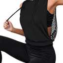 Remidoo Women Fishnet Open Back Sleeveless Hoodies Open Side Hooded Workout Crop Top Athletic Shirt Black X-Large (Black, XL)