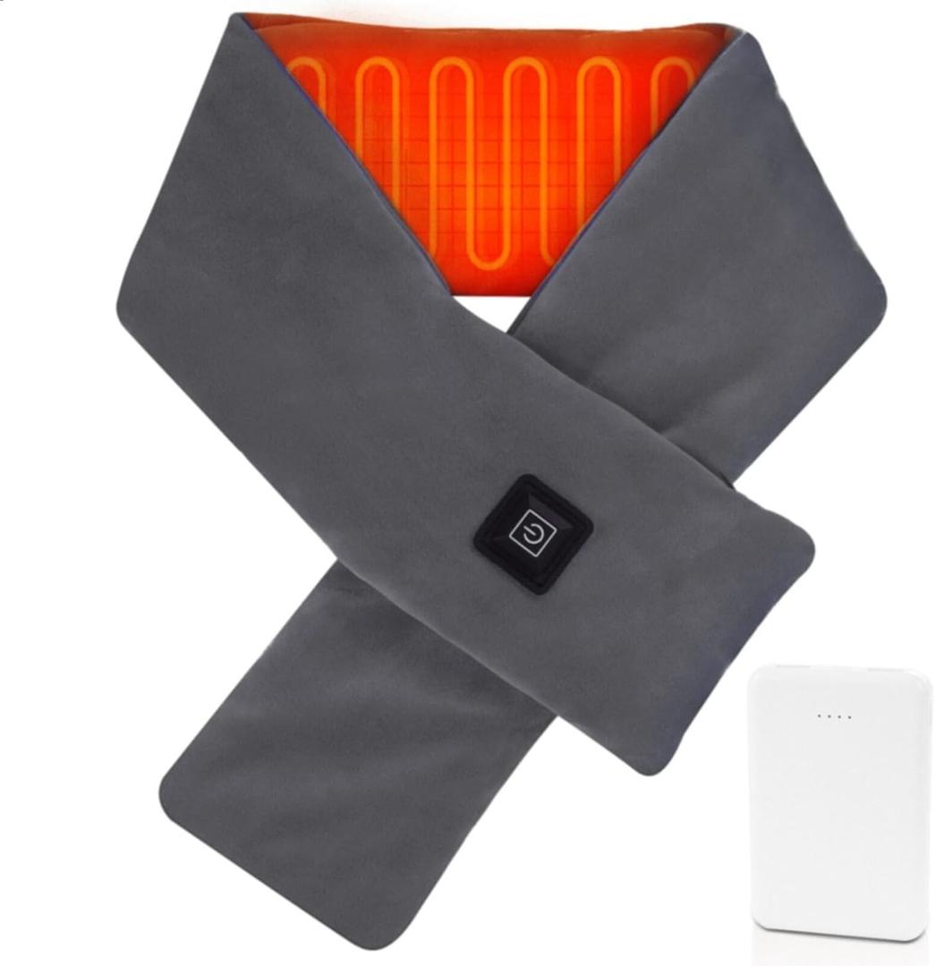 Neck Heating Pad Heated Scarf for Pain Relief, Heating Wrap with 5000mAh Power Bank, Cordless Thermal Neck Brace Electric Heated Neck Warmer with 3 Heating Levels(Dark Grey)