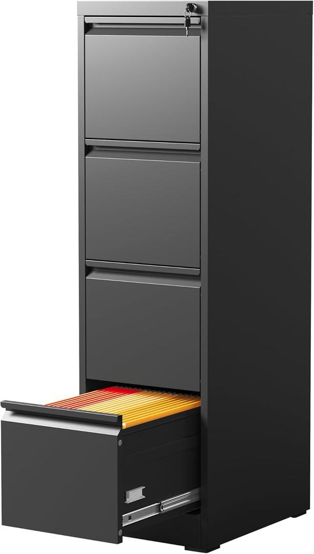 DARTIIA 4 Drawer Vertical File Cabinet with Lock, File Cabinet for Home Office, Locking File Cabinet Hanging Files for A4/ Legal/ Letter(Require Assembly, Black)
