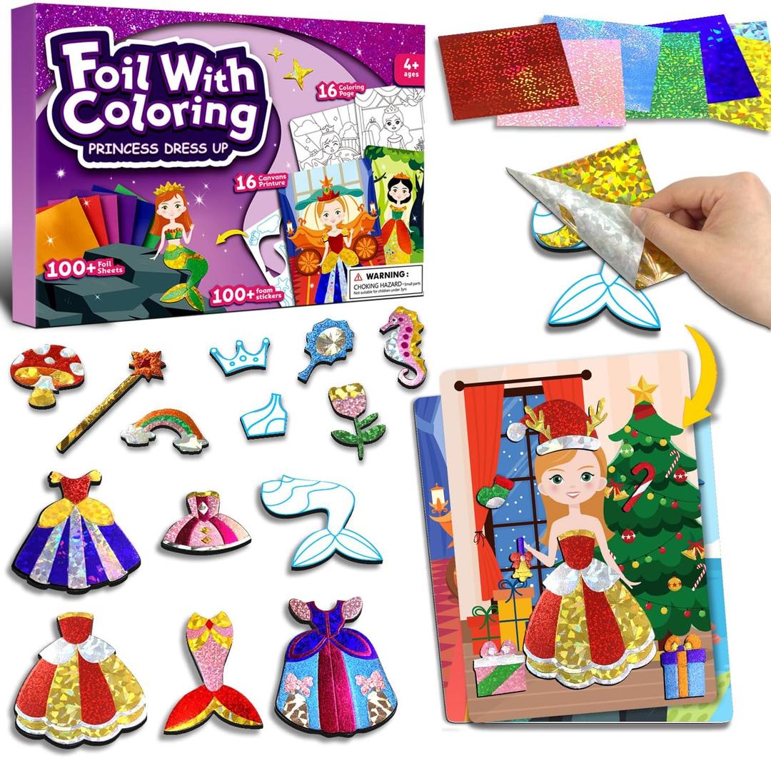 Foil Art Craft Activity for Kids.Foil Foam Stickers Princess Dress-Up Paper Dolls Play Set.2 in 1 Art and Craft for Kids,Creative Travel Toys, Birthday Gifts for Boys & Girls Ages 4 and Up (purple)