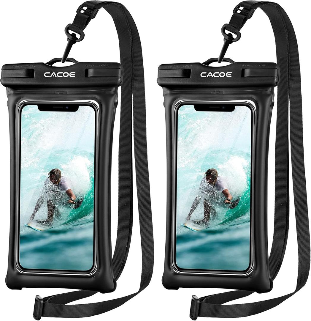 CACOE [Floatable] Floating Universal Waterproof Phone case 2 Pack-Up to 7.0",Phone Pouch with Adjustable Neck Lanyard,IPX8 Cellphone Dry Bags for Beach Pool SwimmingBlack+Black