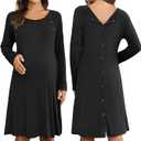 Ekouaer Women Maternity Nightgown Labor Delivery Nursing Gown Hospital Breastfeeding Dress Button Down Long Sleeve Sleepwear, Size Large