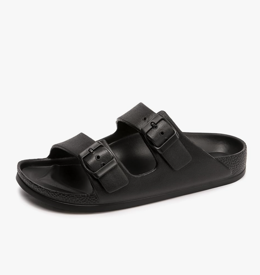 FUNKYMONKEY Women's Comfort Slides Double Buckle Adjustable EVA Flat Sandals Size 8