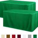 Obstal 2 Pack Green Table Cloths for 8 Foot Rectangle Tables - Water Resistant Washable Fabric Polyester Rectangle Table Cover Protector for Wedding, Banquet and Trade Shows, 96L x 30W Inches