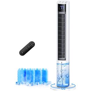 44" Windowless Portable Air Conditioners w/4 Modes & 3 Speeds,12H Timer, 4L Tank for 24H Cooling Evaporative Air Cooler, 4 Ice Packs,17Ft Remote, 120° Oscillating Swamp Cooler Air Conditioner