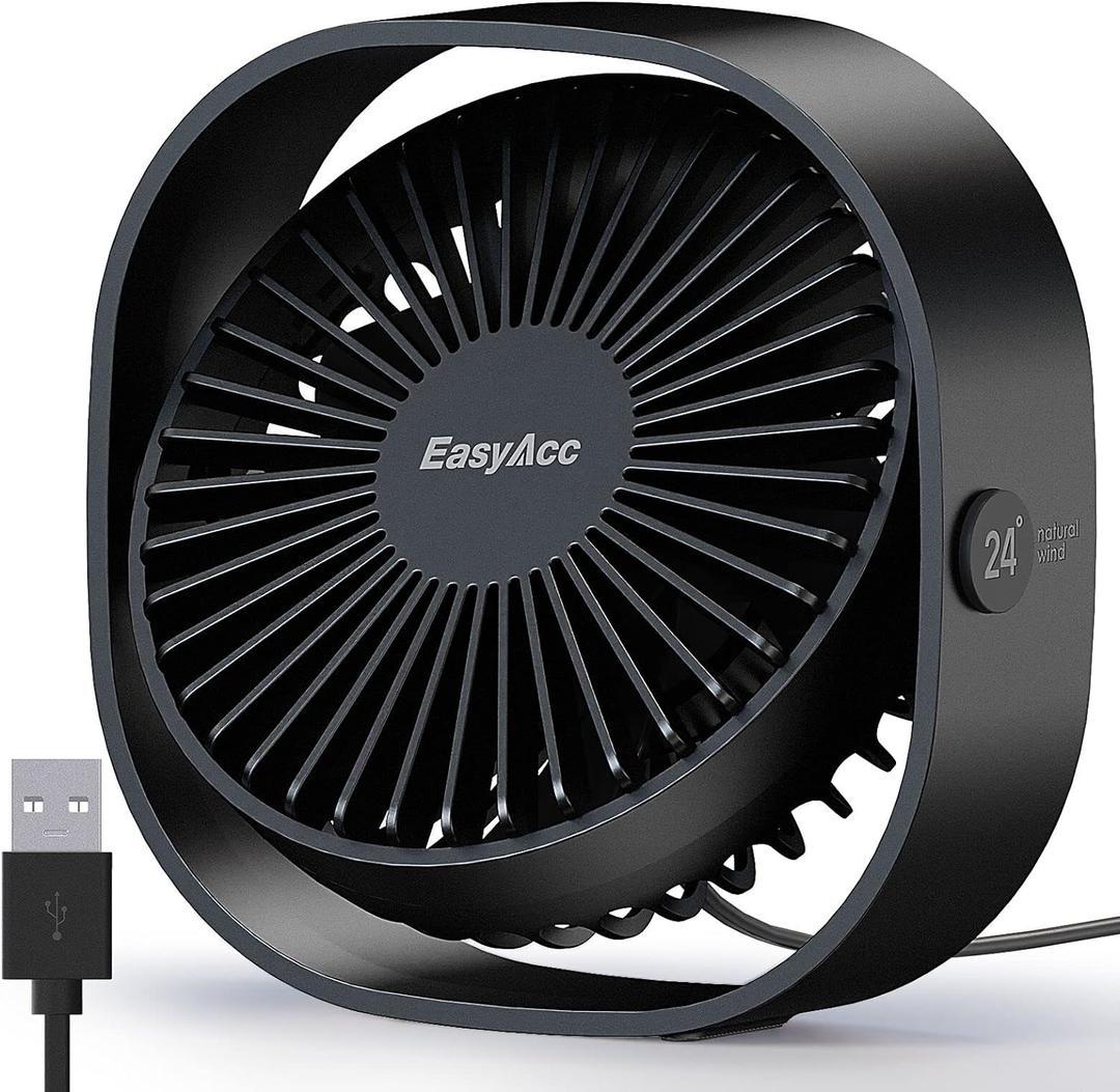 EasyAcc USB Small Desk Fan, Slumber Pod Fan [360Rotatable Head &Powerful ] 3 Speeds Portable Personal Table Travel Fan for Sleeping Desk Cruise Ship Dorm Bedroom Office Office (No Battery)