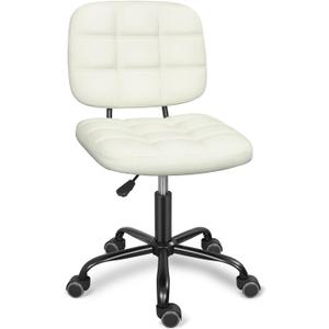 ERGOSEAT Armless Home Office Desk Chair with Wheels, Modern Ergonomic Drafting Rolling Chair with 360 Swivel Wheels,Height Adjustable Computer Task Chairs for Small Space, White