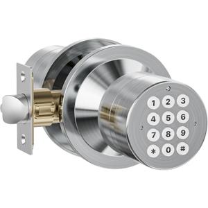 Door Knob with Keypad, Door Lock with Code, Keyless Entry Keypad Door Locks with Handle for Front Door Garage Home Apartment, Satin Chrome (1 Pack)