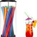 Straw Holder for Standard Size Drinking Straws, Plastic Straw Dispenser for Counter with Lid Black Transparent Drinking Straw Holder (Straws Not Include)