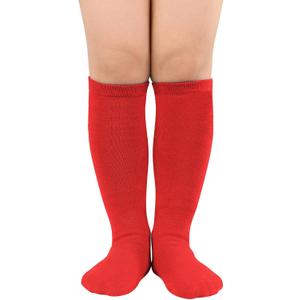 Zando Kids Soccer and Baseball Knee High Socks - Girls Cotton Long Seamless Socks for 3-12 Years (Red)