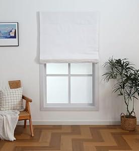 Everyday Celebration Linen Blend Cordless Roman Blinds – Light Filtering Pull Down Window Treatment for Home, Indoor Shades & Blinds (22x64 White)