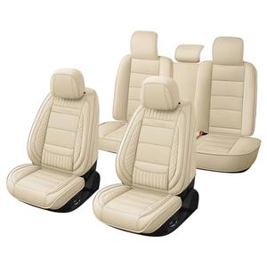 Chezope Car Faux Leather Seat Covers with Lumbar Support & Seat Cushion Ergonomic 3D Support, Custom Fit for 2002-2026 Dodge Ram 1500/2500/3500 Crew/Quad/Regular Cab Pickup (Beige-Stripes-A, Full Set)
