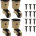 Anxingo 4 PCS Antique Brass Caster Cups, 2.6 x 1.5 Inch Cast Zinc Alloy Wheels, 360 Degree Swivel Pulleys, Suitable for Classical Furniture, Piano Legs, Coffee Tables, Bookshelves