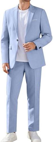 COOFANDY Men Suits Classic Fit 2 Piece Suit Set One Button Casual Blazer Wedding Bussiness Suit Separates L