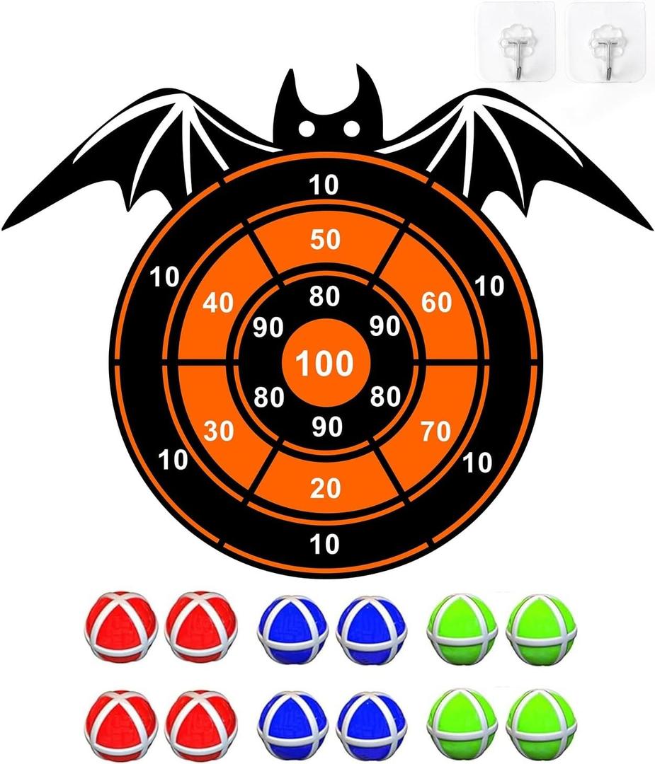 Halloween Party Games Toys for Kids, Large 26" Halloween Bat Dart Board Game Decorations Centerpieces Party Supplies with 12 Sticky Balls for Halloween Birthday Gifts for Age 3+ Boys Girls