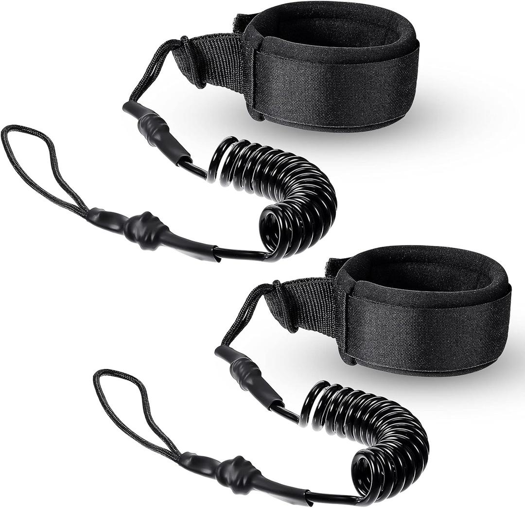 2 Pieces Surf Board Leashes Coiled Leash Rope Paddle Board Surfboard Leash Compatible with SUP Surfing Leg Rope Leash Surf Straps Stay on Board Ankle Strap Ankle Accessory for Surfing (Black)