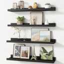 Picture Ledge Shelf, Floating Shelves Set of 4, 24 Inches Long Nursery Book Shelves for Toys Storage, Kids Bookshelf Wall Mounted for Living Room Bedroom Decor Books Photo Frames, Modern Black