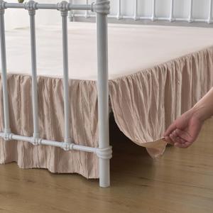 Bed Skirt King Size, Ruffled Bed Skirt with Split Corners, King Bed Skirts 14 Inch Drop, Striped Boho King Size Bed Skirts, Beige- 14''King