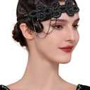 BABEYOND 1920s Flapper Headband Crystal Great Gatsby Headpiece Roaring 20s Flapper Gatsby Hair Accessories (Black)