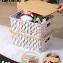 EOENVIVS Plastic Storage Baskets with Bamboo Lids for Pantry Organization and Storage Containers Bins for Shelves Drawers Desktop Closet Playroom Classroom Office Home, 6 Pack,White