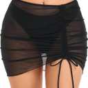 SHERRYLO Swimsuit Coverup for Women Drawstring Ruched Sheer Swim Skirt Beach Mesh Bathing Suit Cover Ups Sexy Bikini Cover Up (Medium)