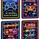 KUVIOKE Video Gamer Room Metal Sign Decor for Teen Boys Gaming Wall Art Gamer Neon Sign Little Man Cave Teenage Bedroom Decor Ready to Hang 12x8in, 2 Pack